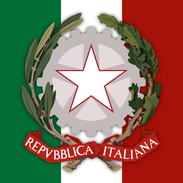 Italia, República de Italia, escudo de armas y bandera — Vector de stock