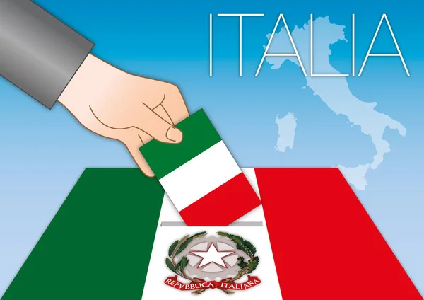Italia, elecciones, urnas con banderas — Vector de stock