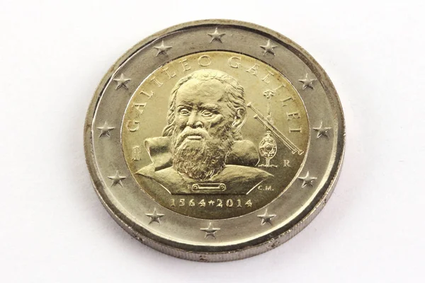 两欧元纪念币伽利略意大利 — 图库照片