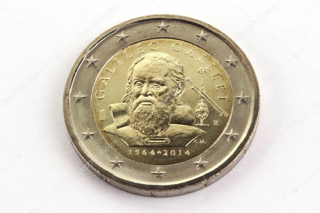 two euro commemorative coin galileo galilei, italy