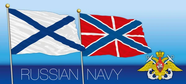 Russische Marine vlag, jack vlag en wapenschild, Rusland — Stockvector