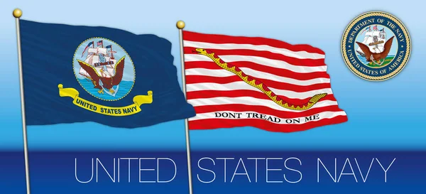Bandiera della Marina degli Stati Uniti, bandiera jack e stemma — Vettoriale Stock