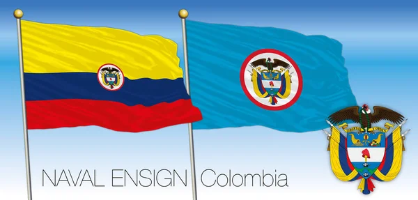Colombia, naval military ensign with Jack, Republic of Colombia — Stock Vector