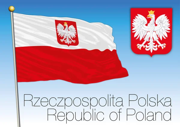 Republic of Poland, civil flag and coat of arms — Stock Vector