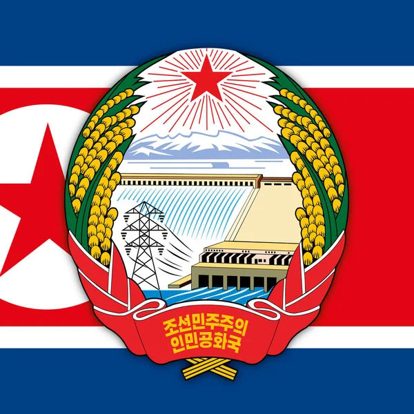 North Korea flag and coat of arms — Stock Vector