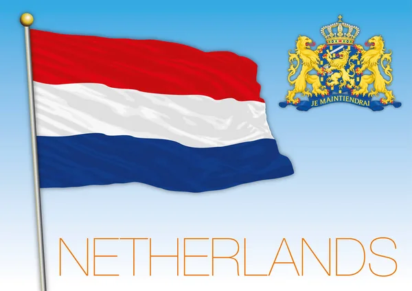 Reino de los Países Bajos Bandera y escudo de armas — Vector de stock