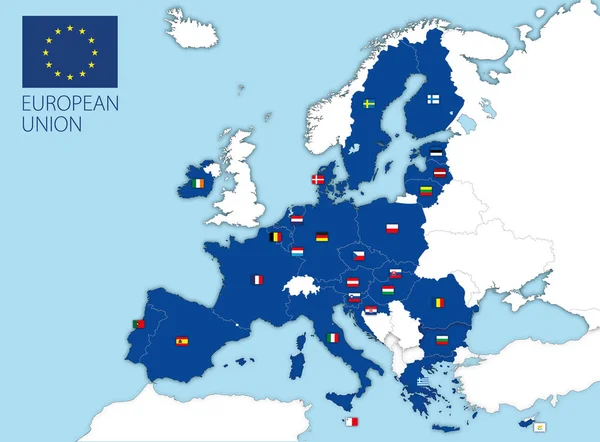 Mapa de la Unión Europea con banderas — Vector de stock