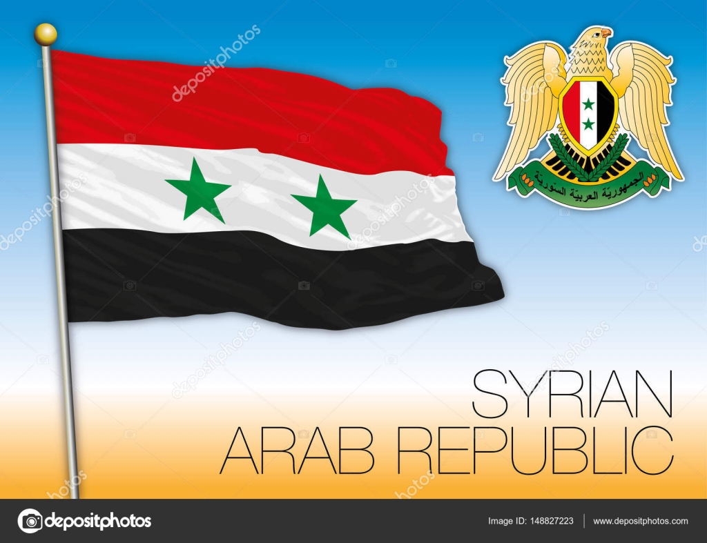 Syrien flagge und wappen, syrisch arabische republik Stock