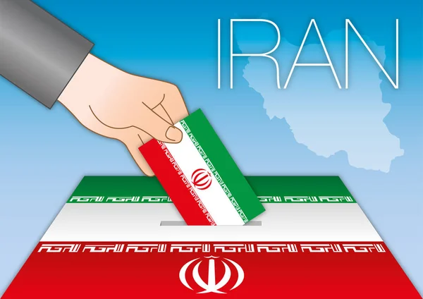 Iran, pemilu, kotak suara dengan bendera - Stok Vektor