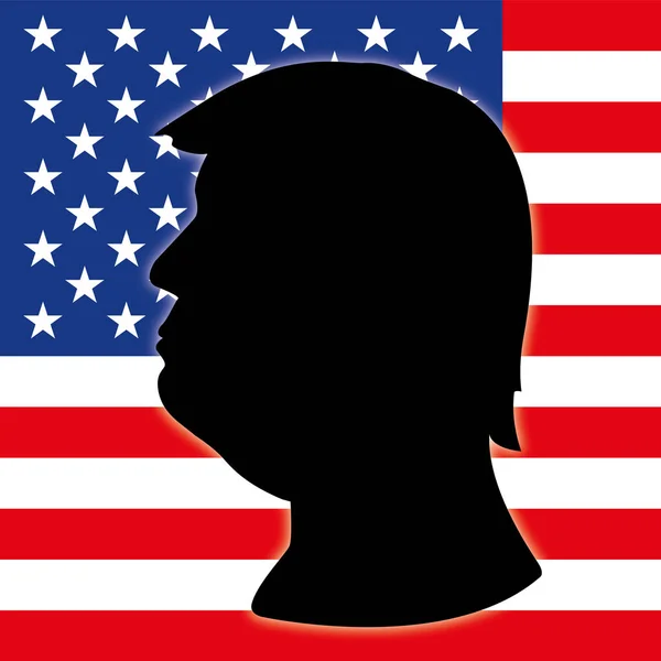 Donald Trump silhouette and US flag — Stock Vector