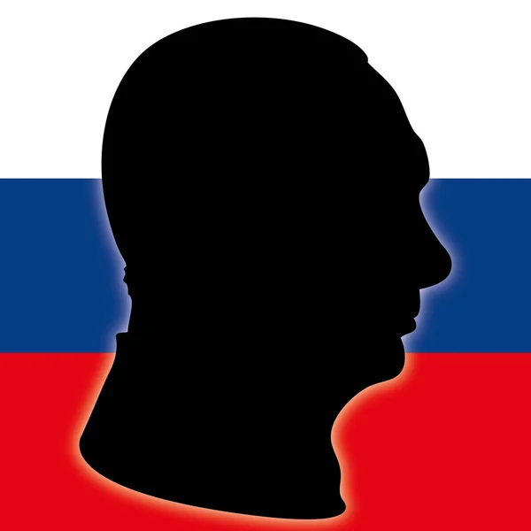 Vladimir Putin silhueta retrato com bandeira da Rússia —  Vetores de Stock