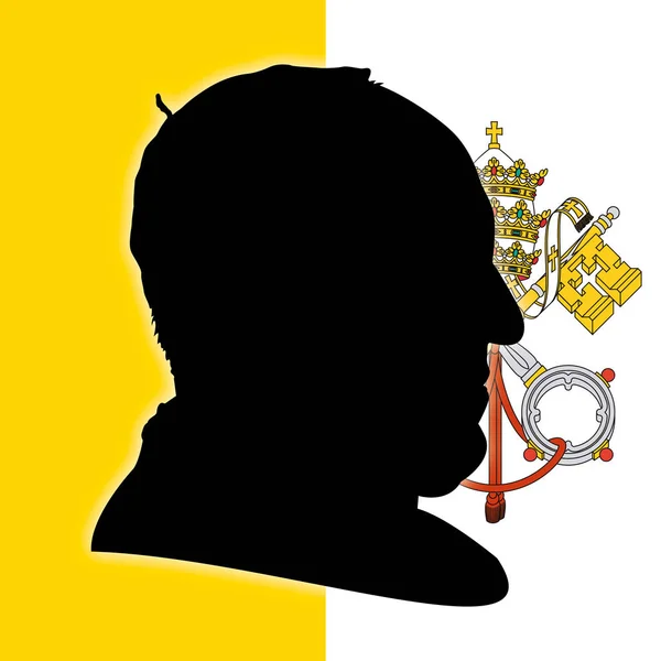 Pope Francis silhouette with Vatican City flag — Stock Vector