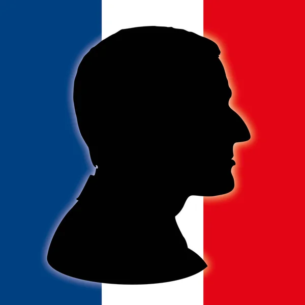 Silhouette Emmanuel Macron con bandiera francese — Vettoriale Stock