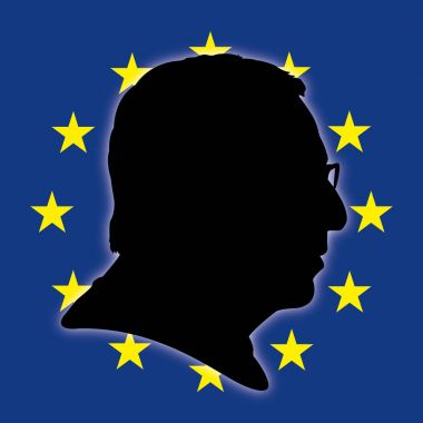 Jean-Claude Juncker siluet portre ile Avrupa bayrağı