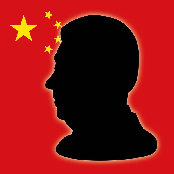 Xi Jinping silueta retrato con bandera de China — Vector de stock