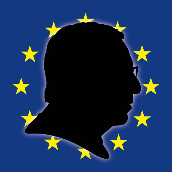 Retrato de silhueta Jean-Claude Juncker com bandeira europeia — Vetor de Stock