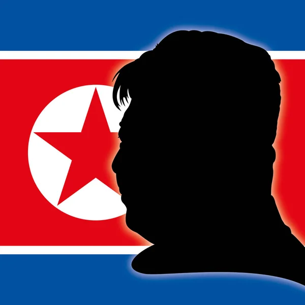 Kim Jong-un portrait silhouette with North Korea flag — Stock Vector