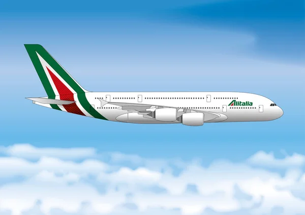 Línea aérea de pasajeros de Alitalia en el cielo — Vector de stock