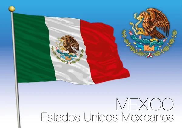 Bandeira e brasão de armas do México, Estados Unidos Mexicanos — Vetor de Stock