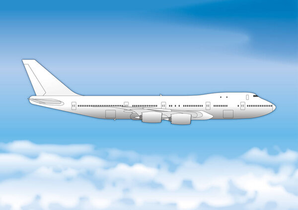 Boeing 747 passenger plane, drawing, illustration
