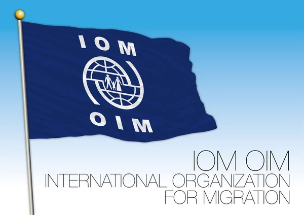 IOM, UAMI, Organizzazione internazionale per la bandiera delle migrazioni — Vettoriale Stock