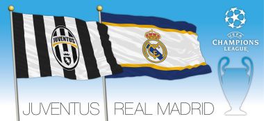 Cardiff, Birleşik Krallık, Haziran 2017 - Final maçı Şampiyonlar Ligi Kupası, Juventus bayrakları ve Real Madrid