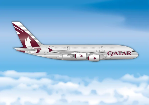 Airbus A380, Qatar Airlines, Flygbolaget passageraren linje — Stock vektor