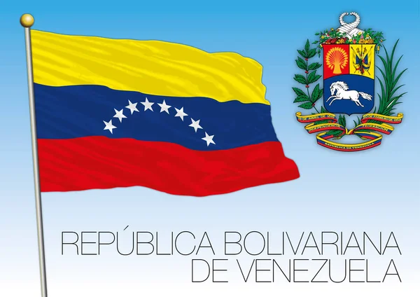 Bandera de Venezuela y escudo de armas — Vector de stock