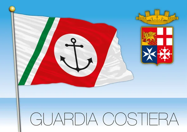 Bandera y escudo de armas de la Guardia Costera Italiana, Marina Italiana — Vector de stock