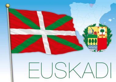 Basque country flag, coat of arms and map clipart