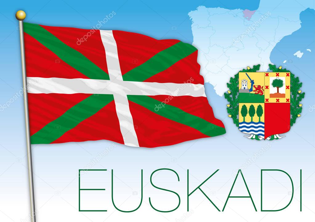Basque country flag, coat of arms and map
