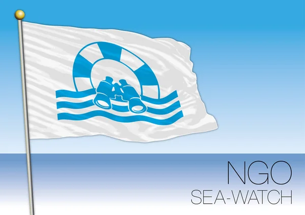 MEDITERRANEAN SEA, EUROPA, ANO 2017 - Bandeira da Sea Watch, Organização não governamental internacional envolvida no resgate de imigrantes — Vetor de Stock