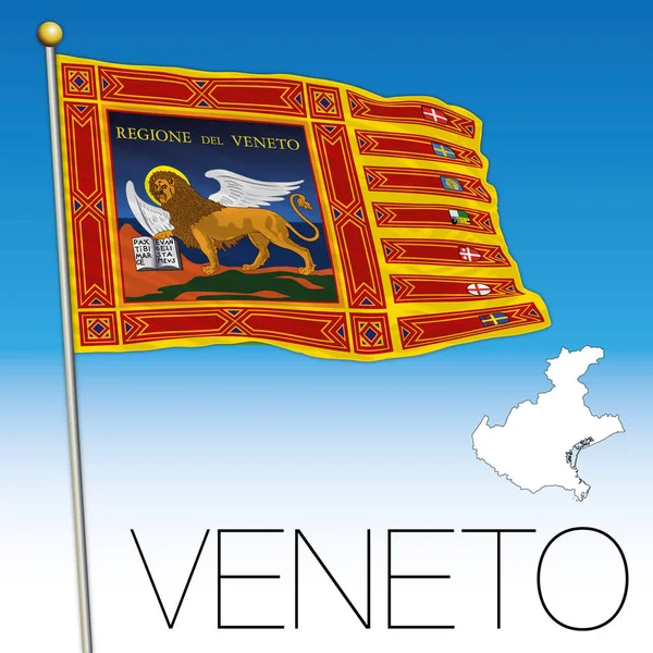 Bandera del Véneto y mapa, italia, Bandera de San Marco — Vector de stock