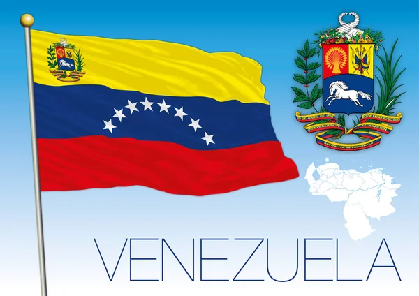 委内瑞拉玻利瓦尔共和国、 国旗、 地图和徽章 — 图库矢量图片