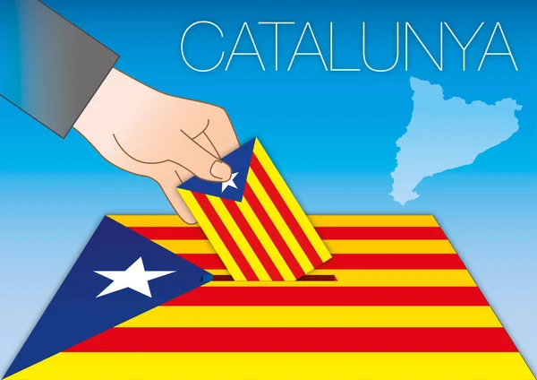 Catalunha urna, bandeira e mapa com a mão — Vetor de Stock