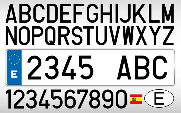 スペインの車のプレート、文字、数字、記号、スペイン — ストックベクタ