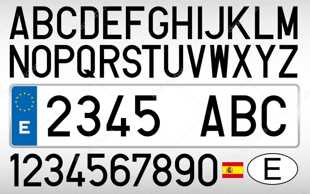 Spanish car plate, letters, numbers and symbols, Spain