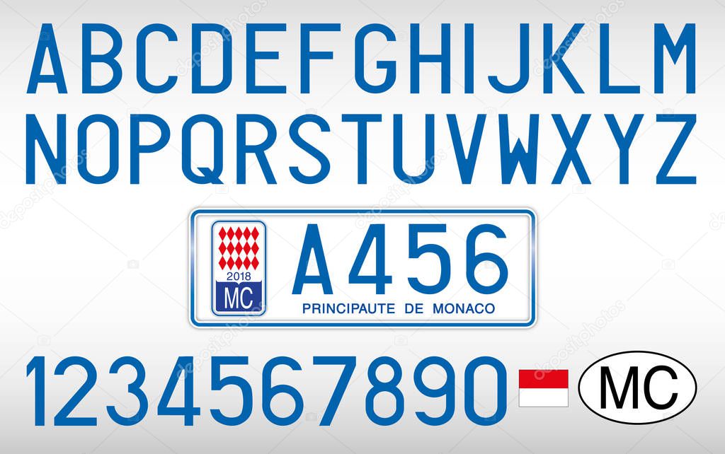 Monaco Principate car plate, letters, numbers and symbols