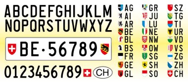 Switzerland car plate, letters, numbers and symbols clipart