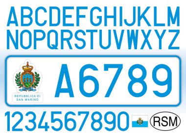 San Marino Cumhuriyeti araba plaka, harfler, sayılar ve simgeler