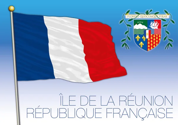 Bandeira da ilha da Reunião e brasão de armas, França — Vetor de Stock