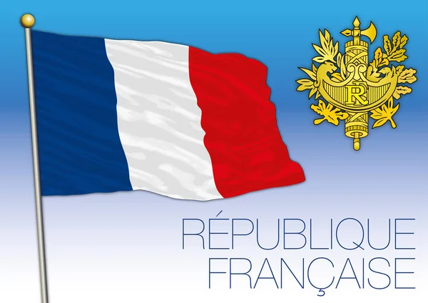 Frankrike flagga med vapensköld — Stock vektor