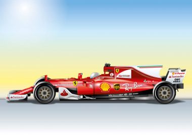 Ferrari Formula 1 SF70H with flags, vector file, illustration clipart