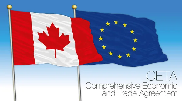 CETA, Accordo economico e commerciale globale, Canada e bandiere dell'Unione europea — Vettoriale Stock