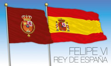 Felipe VI Kral İspanya bayrağı ve İspanyol bayrağı