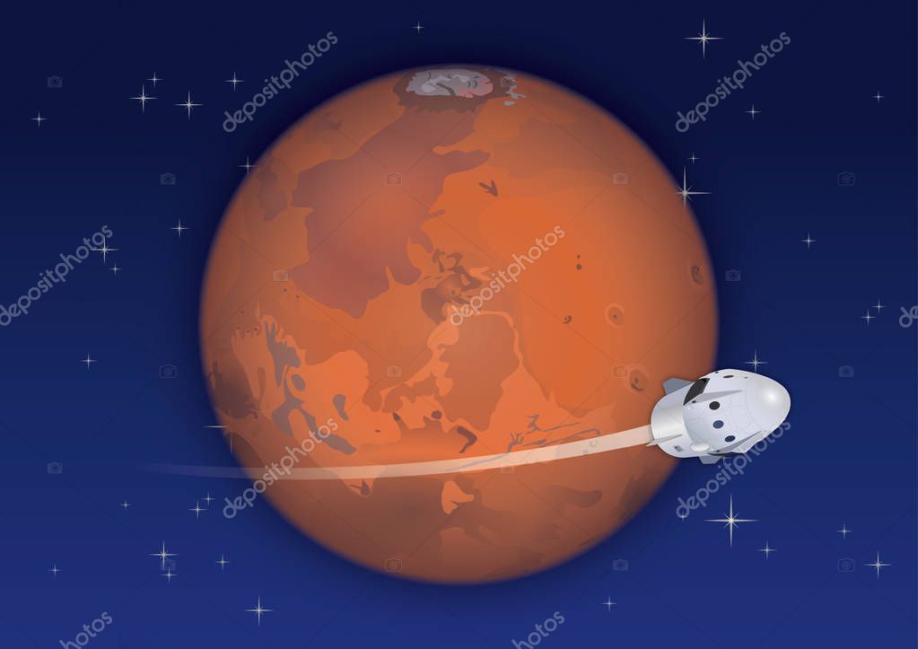 Spatial capsule and mars planet, vector file, illustration