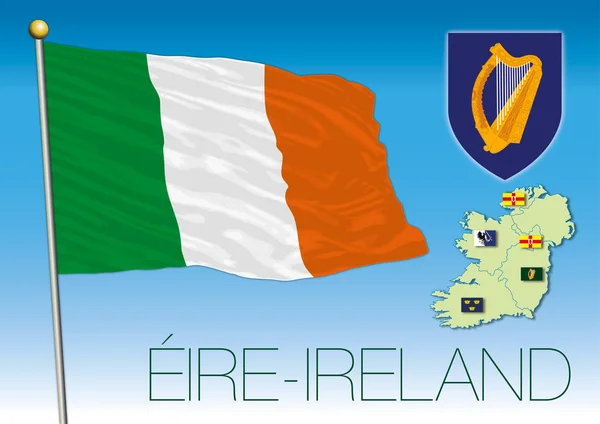 Irland flagge mit karten und regionalflaggen, eire — Stockvektor