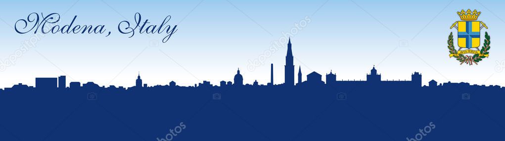 Modena city, Italy, skyline silhouette and coat of arms