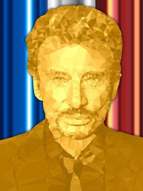 Paris, Fransa - Aralık 2017 - ölüm şarkıcı Johnny Hallyday, dikey, Fransız bayrağının poligonal grafik hazırlama