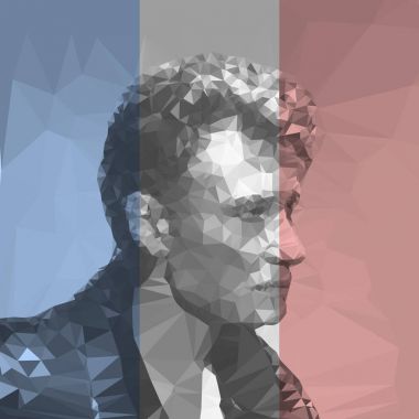 Paris, Fransa - Aralık 2017 - ölüm şarkıcı Johnny Hallyday, dikey, Fransız bayrağının poligonal grafik hazırlama